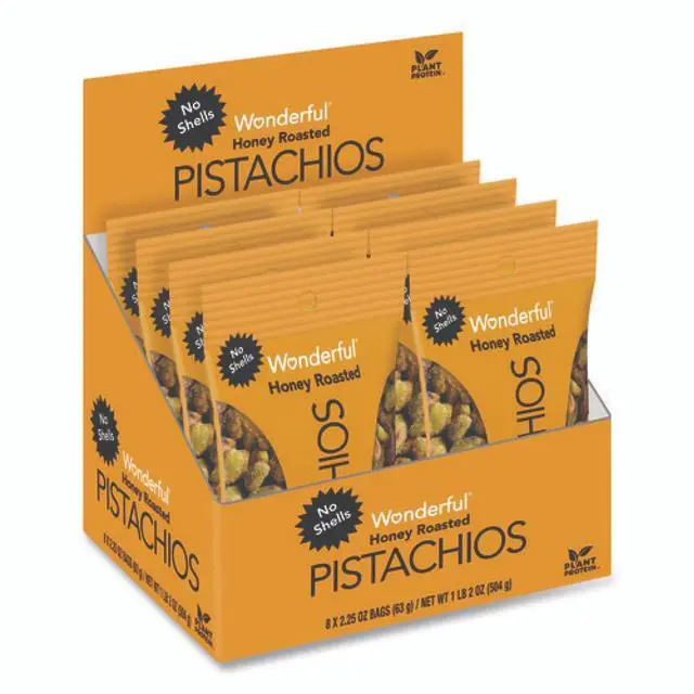 Wonderful No Shells Pistachios Honey-Roasted 2.25 oz Bag 24/Carton PAR91086 product image
